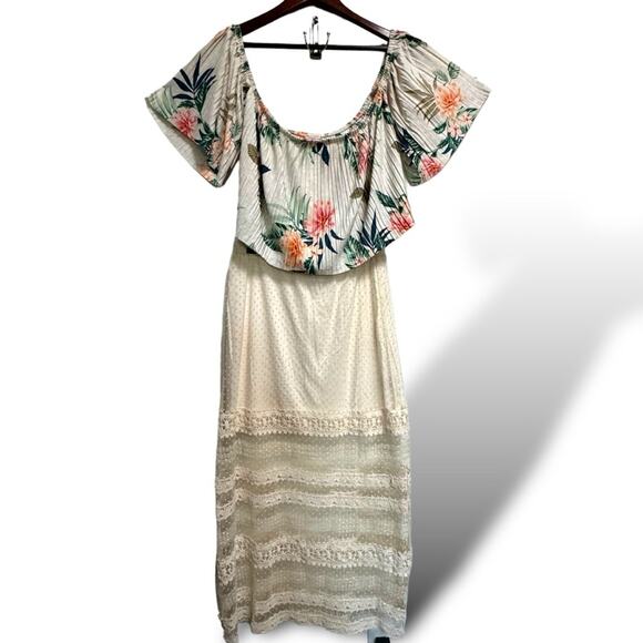 Off Shoulder Pleated Top Sz L Guess Hanalei Blooms - Picture 7 of 13